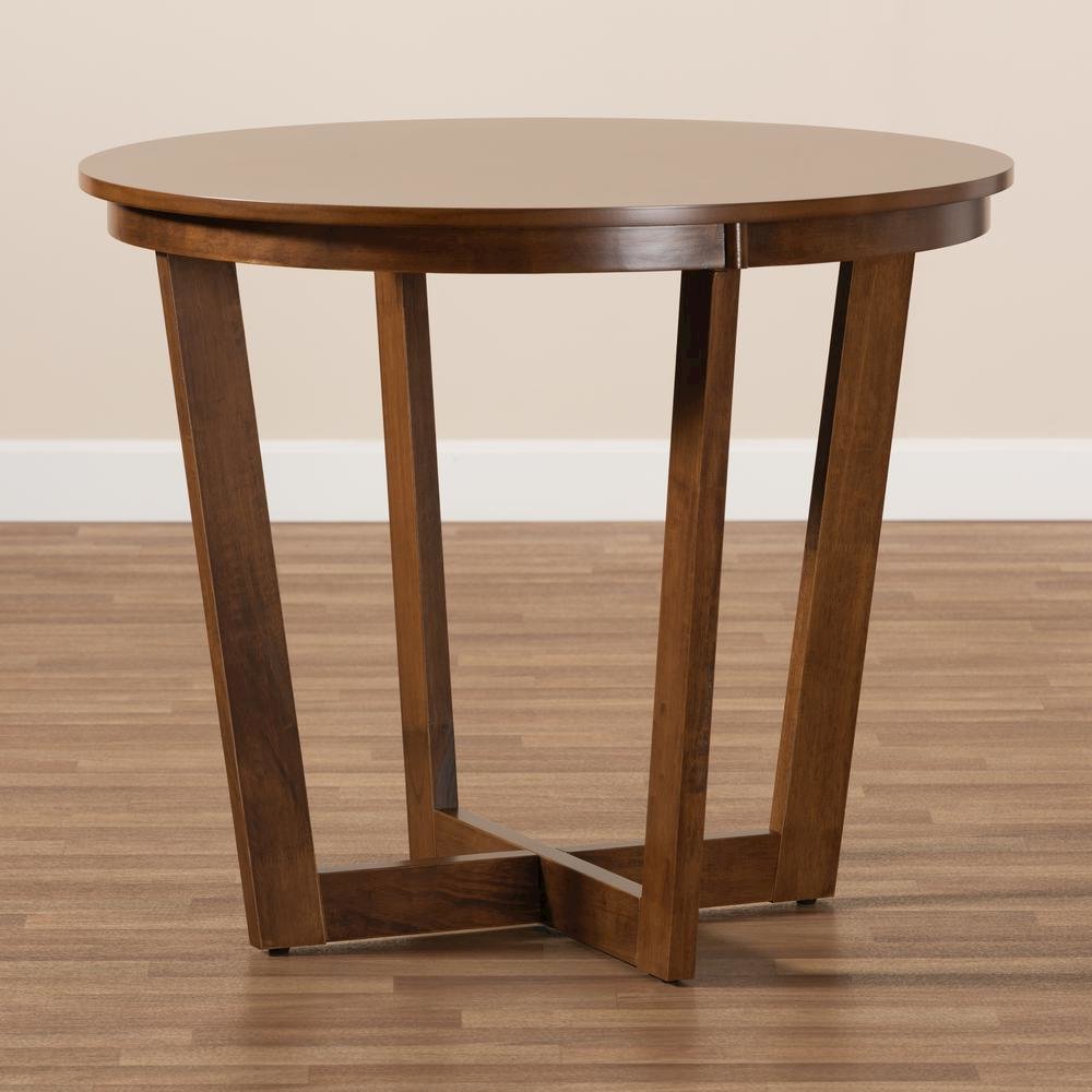 Walnut Brown Finished 35-Inch-Wide Round Wood Dining Table