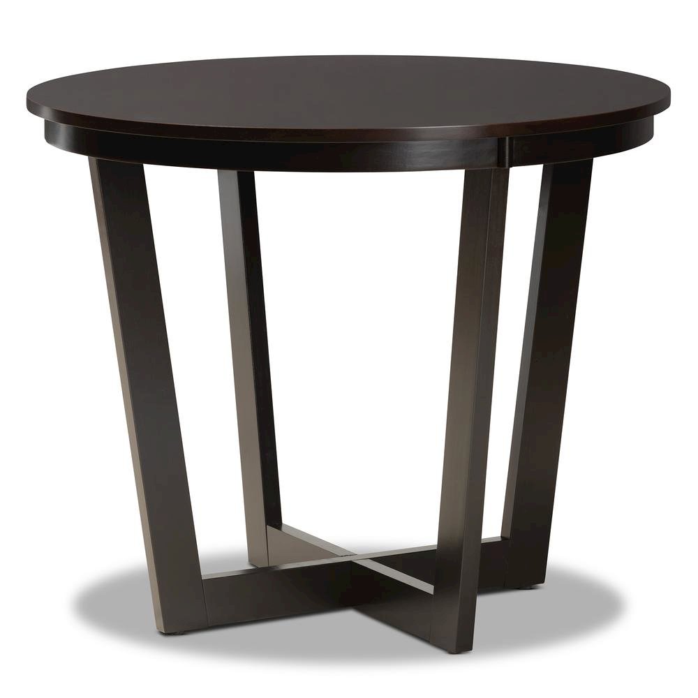 Dark Brown Finished 35-Inch-Wide Round Wood Dining Table