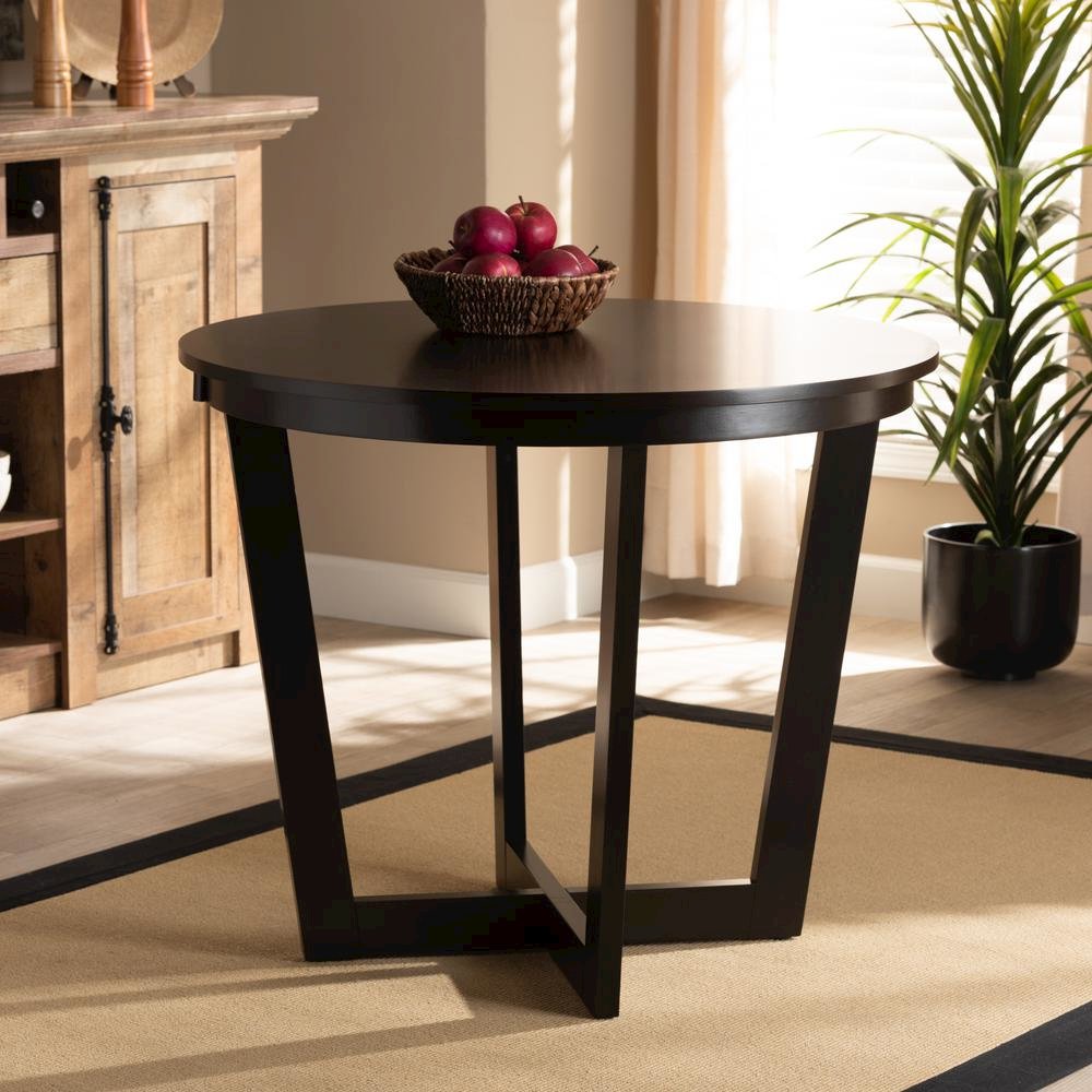 Dark Brown Finished 35-Inch-Wide Round Wood Dining Table