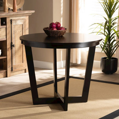 Dark Brown Finished 35-Inch-Wide Round Wood Dining Table