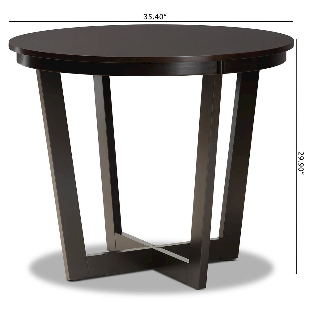 Dark Brown Finished 35-Inch-Wide Round Wood Dining Table