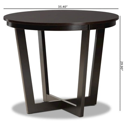 Dark Brown Finished 35-Inch-Wide Round Wood Dining Table