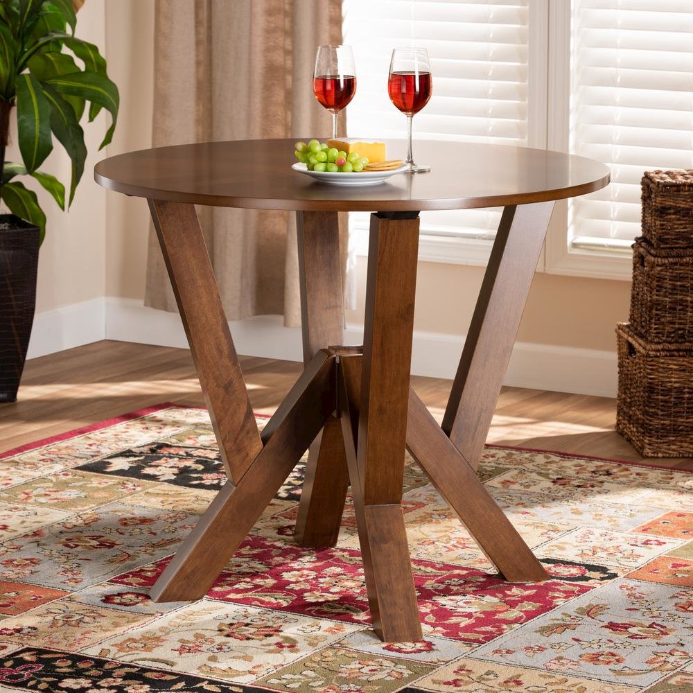 Walnut Brown Finished 35-Inch-Wide Round Wood Dining Table