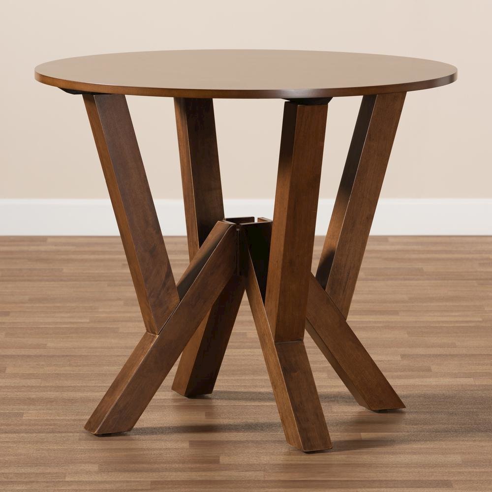 Walnut Brown Finished 35-Inch-Wide Round Wood Dining Table