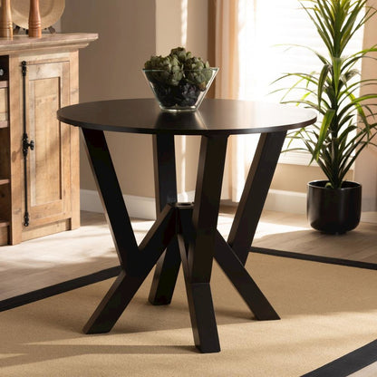 Dark Brown Finished 35-Inch-Wide Round Wood Dining Table