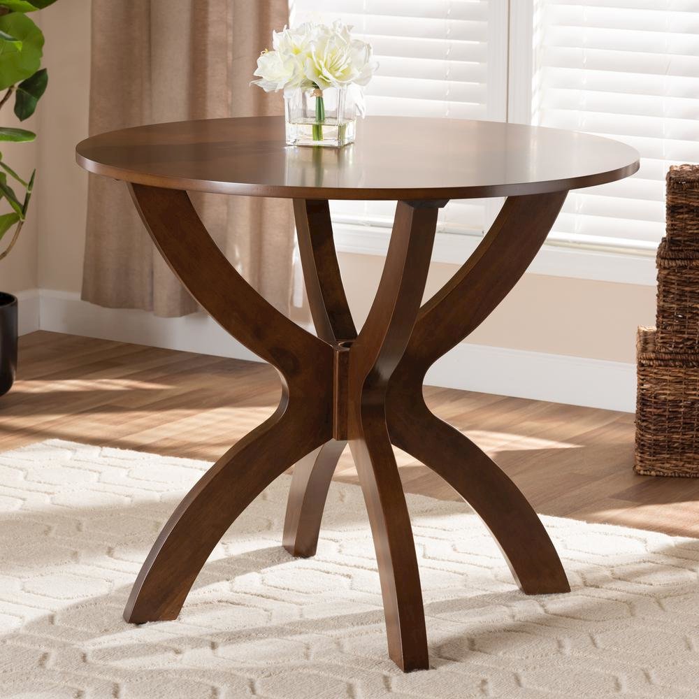 Walnut Brown Finished 35-Inch-Wide Round Wood Dining Table
