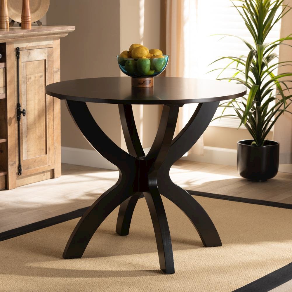 Dark Brown Finished 35-Inch-Wide Round Wood Dining Table