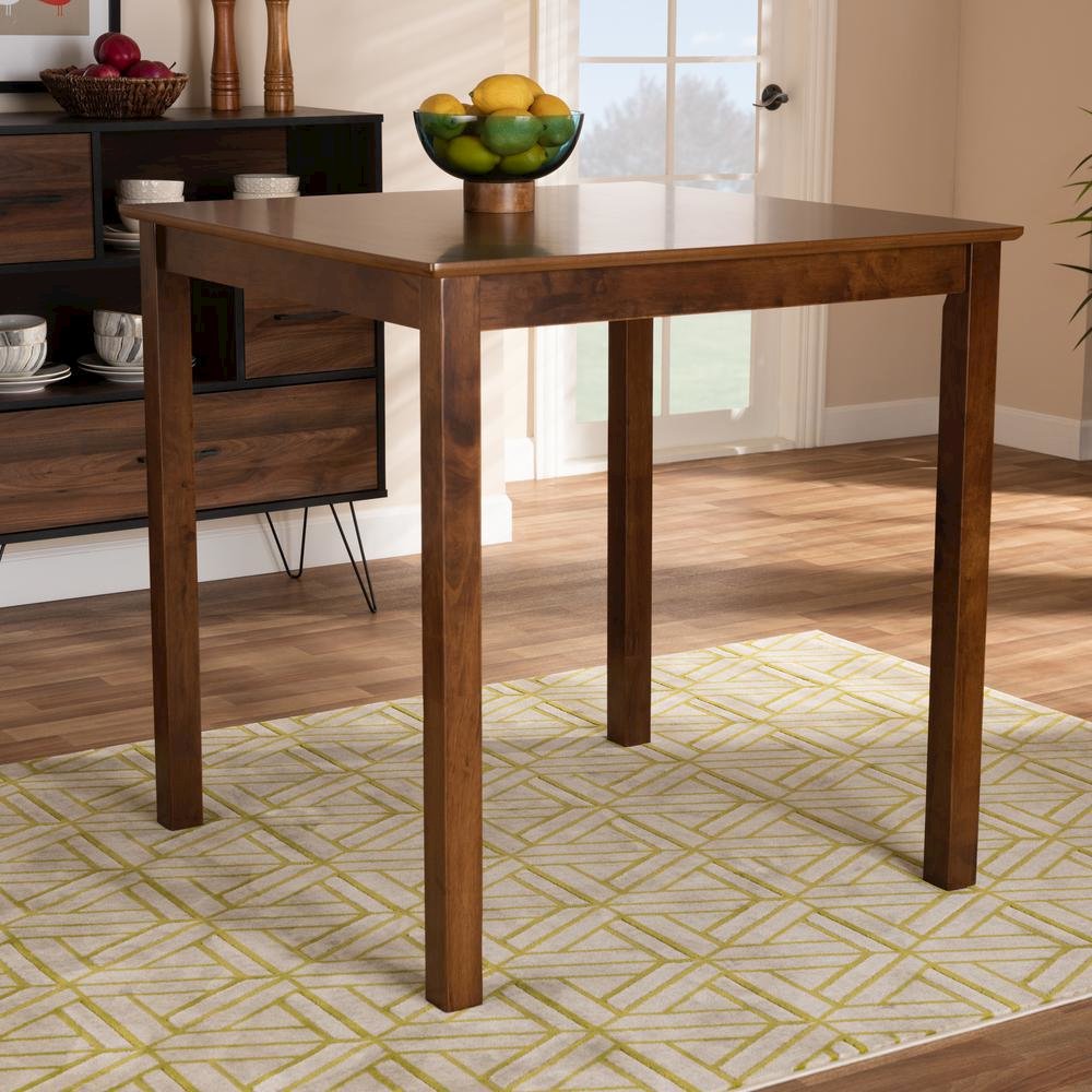 Walnut Brown Finished Wood Counter Height Pub Table