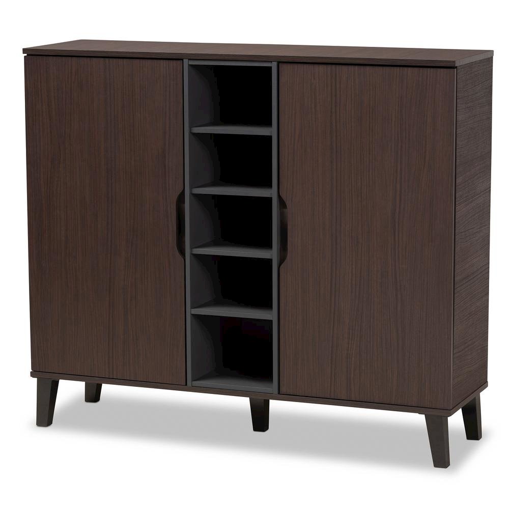 Two-Tone Dark Brown and Grey Finished Wood 2-Door Shoe Cabinet