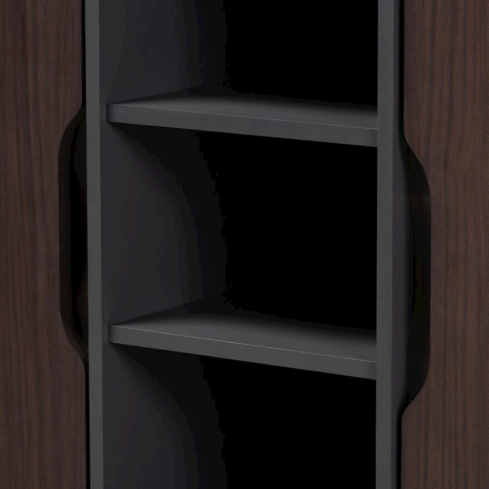 Two-Tone Dark Brown and Grey Finished Wood 2-Door Shoe Cabinet