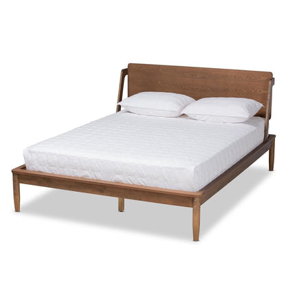 Sadler Mid-Century Modern Ash Walnut Brown Finished Wood Full Size Platform Bed