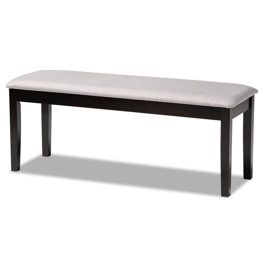 Transitional Grey Fabric Upholstered and Dark Brown Finished Wood Dining Bench