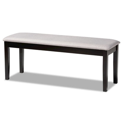 Transitional Grey Fabric Upholstered and Dark Brown Finished Wood Dining Bench