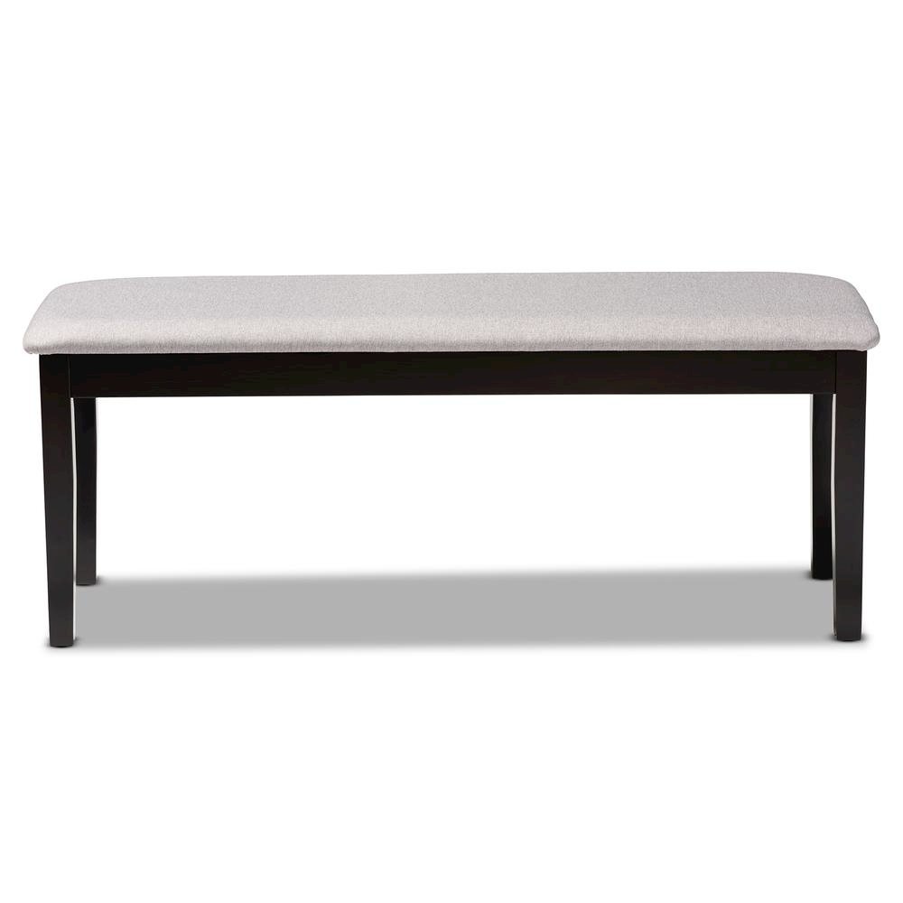Transitional Grey Fabric Upholstered and Dark Brown Finished Wood Dining Bench