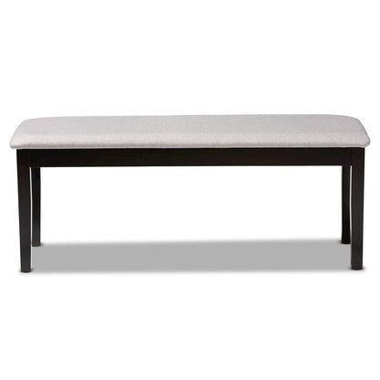 Transitional Grey Fabric Upholstered and Dark Brown Finished Wood Dining Bench