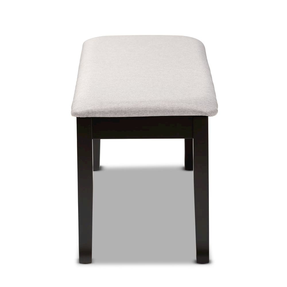 Transitional Grey Fabric Upholstered and Dark Brown Finished Wood Dining Bench