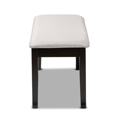Transitional Grey Fabric Upholstered and Dark Brown Finished Wood Dining Bench