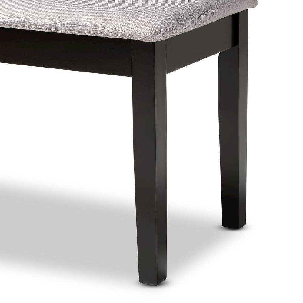 Transitional Grey Fabric Upholstered and Dark Brown Finished Wood Dining Bench