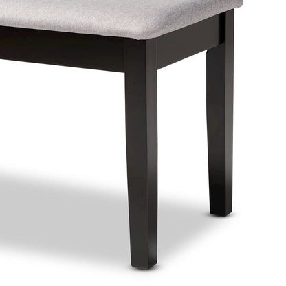 Transitional Grey Fabric Upholstered and Dark Brown Finished Wood Dining Bench