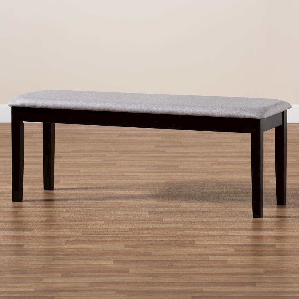 Transitional Grey Fabric Upholstered and Dark Brown Finished Wood Dining Bench