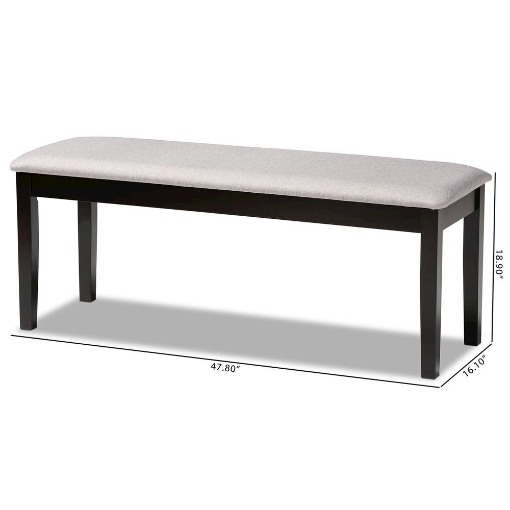Transitional Grey Fabric Upholstered and Dark Brown Finished Wood Dining Bench