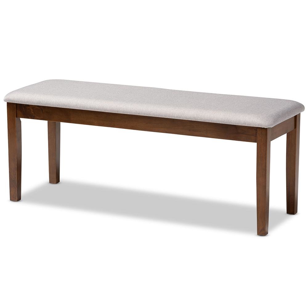 Transitional Grey Fabric Upholstered and Walnut Brown Finished Wood Dining Bench