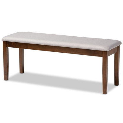 Transitional Grey Fabric Upholstered and Walnut Brown Finished Wood Dining Bench