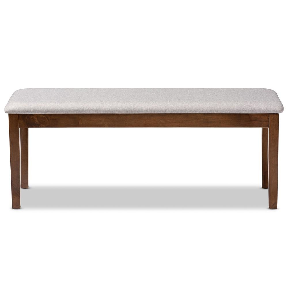 Transitional Grey Fabric Upholstered and Walnut Brown Finished Wood Dining Bench