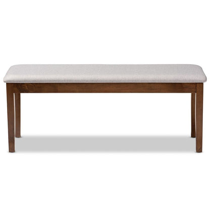 Transitional Grey Fabric Upholstered and Walnut Brown Finished Wood Dining Bench