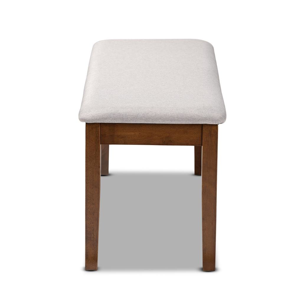 Transitional Grey Fabric Upholstered and Walnut Brown Finished Wood Dining Bench