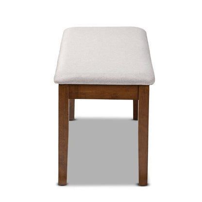 Transitional Grey Fabric Upholstered and Walnut Brown Finished Wood Dining Bench