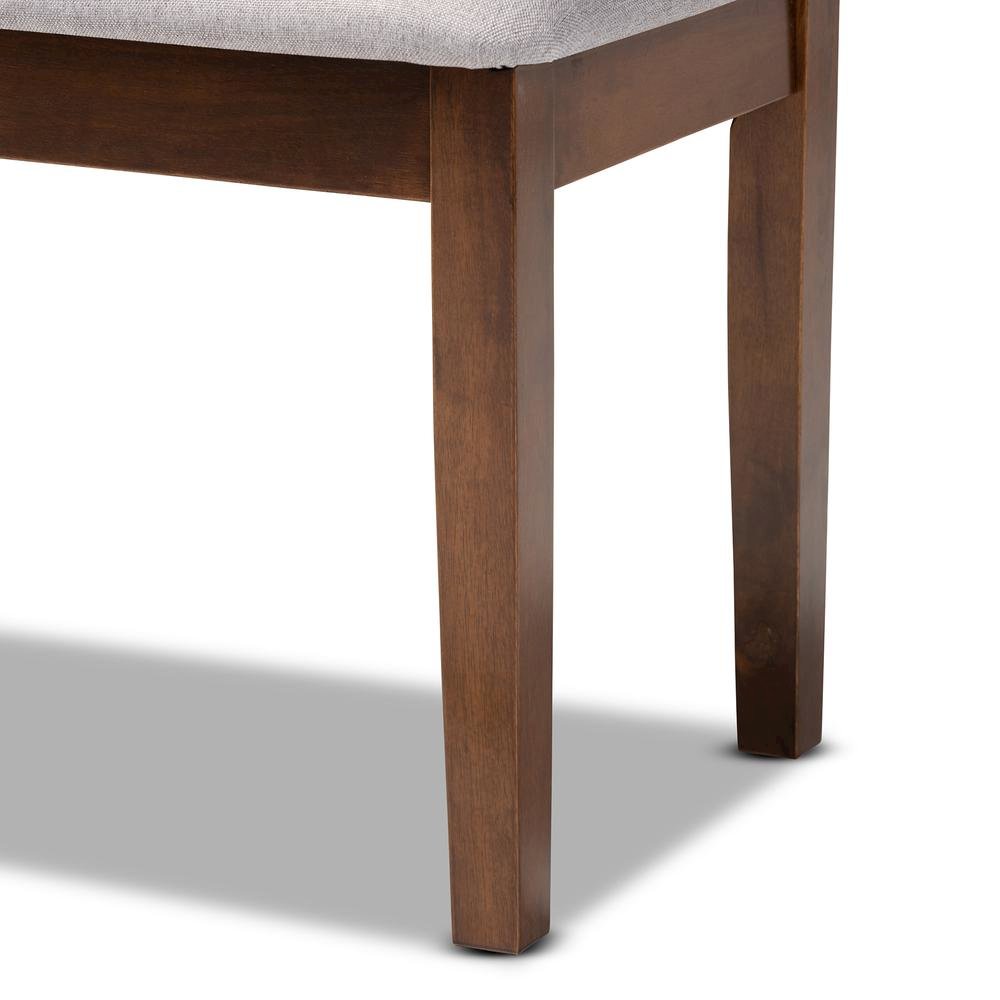 Transitional Grey Fabric Upholstered and Walnut Brown Finished Wood Dining Bench