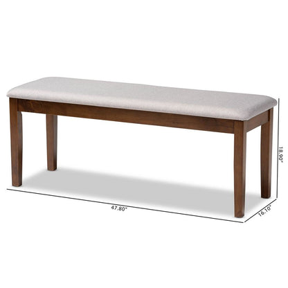 Transitional Grey Fabric Upholstered and Walnut Brown Finished Wood Dining Bench