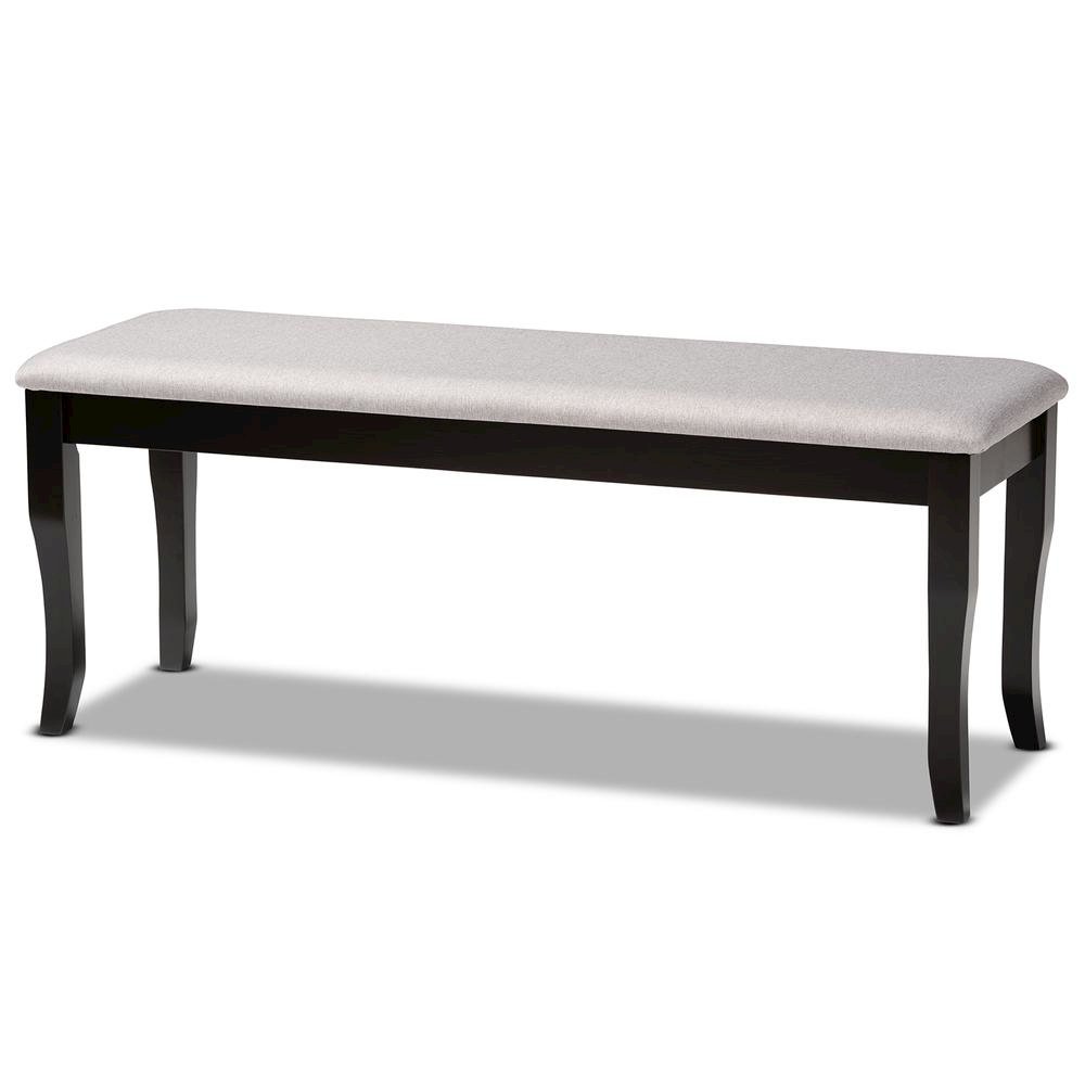 Transitional Grey Fabric Upholstered and Dark Brown Finished Wood Dining Bench