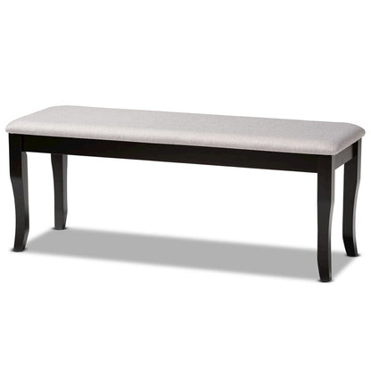 Transitional Grey Fabric Upholstered and Dark Brown Finished Wood Dining Bench
