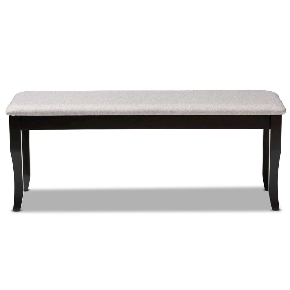 Transitional Grey Fabric Upholstered and Dark Brown Finished Wood Dining Bench