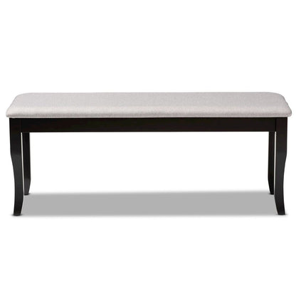 Transitional Grey Fabric Upholstered and Dark Brown Finished Wood Dining Bench