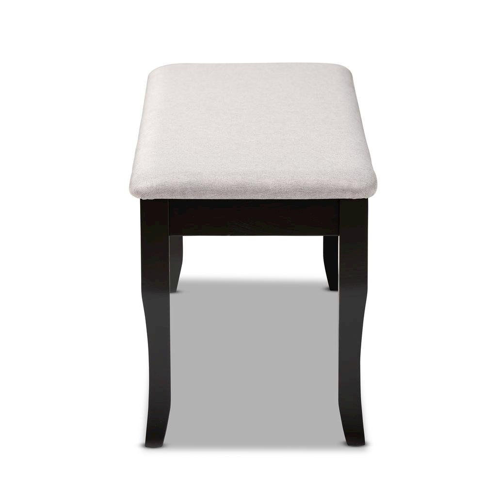 Transitional Grey Fabric Upholstered and Dark Brown Finished Wood Dining Bench