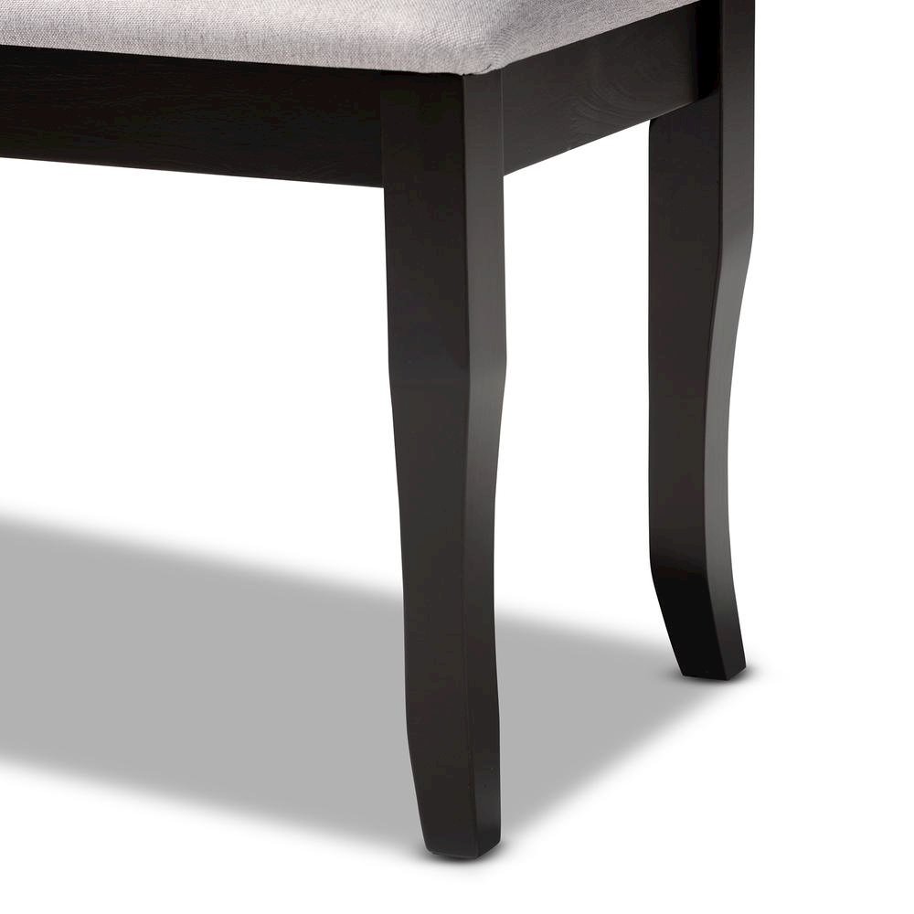 Transitional Grey Fabric Upholstered and Dark Brown Finished Wood Dining Bench