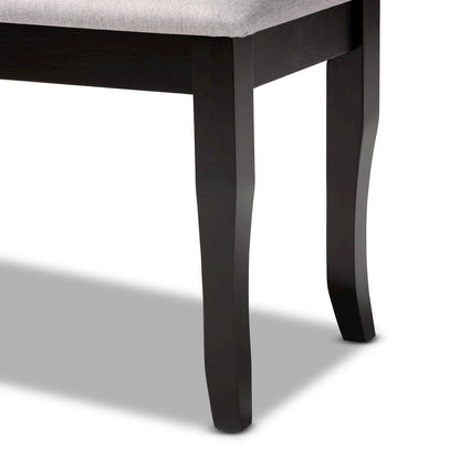 Transitional Grey Fabric Upholstered and Dark Brown Finished Wood Dining Bench