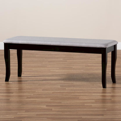 Transitional Grey Fabric Upholstered and Dark Brown Finished Wood Dining Bench