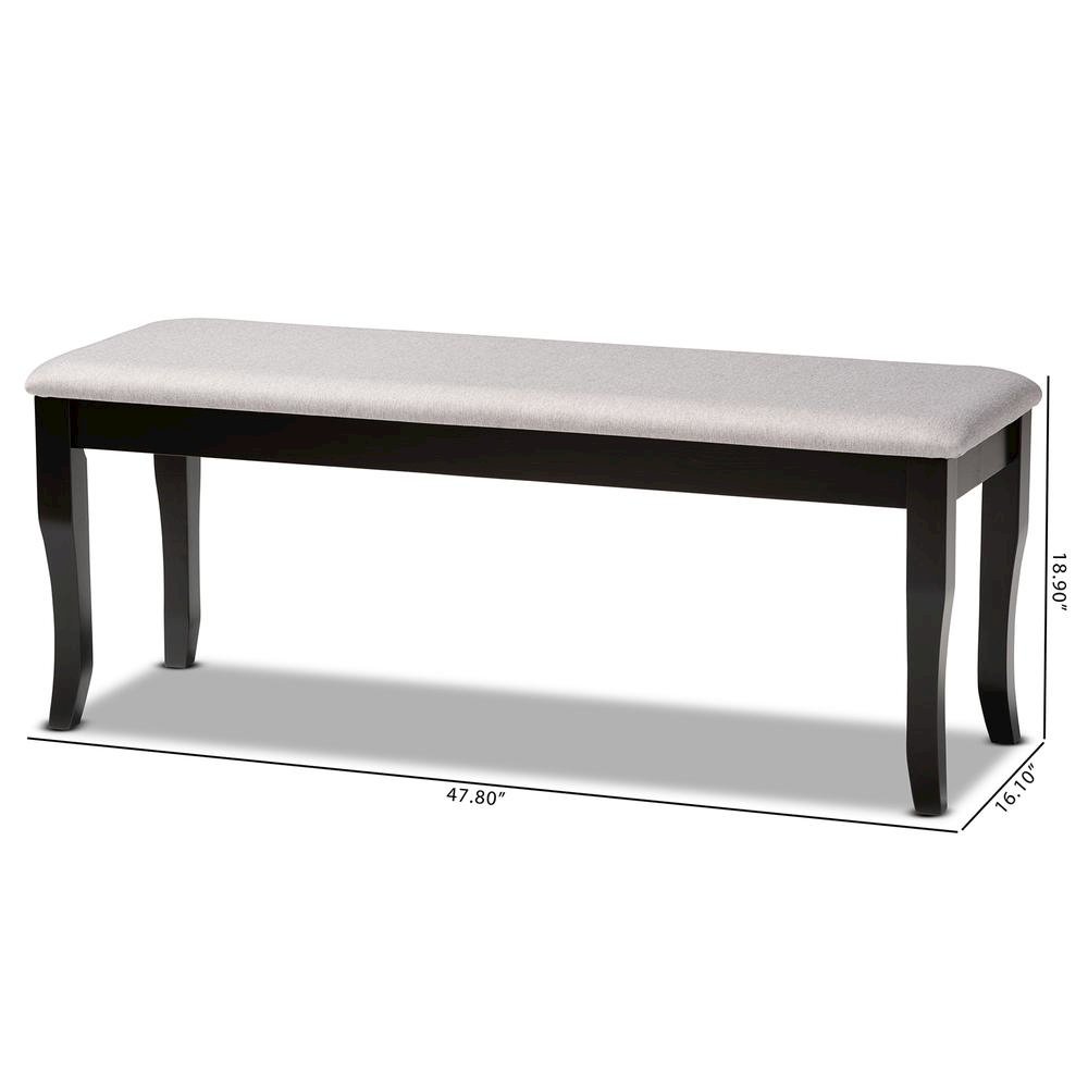 Transitional Grey Fabric Upholstered and Dark Brown Finished Wood Dining Bench