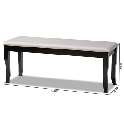 Transitional Grey Fabric Upholstered and Dark Brown Finished Wood Dining Bench