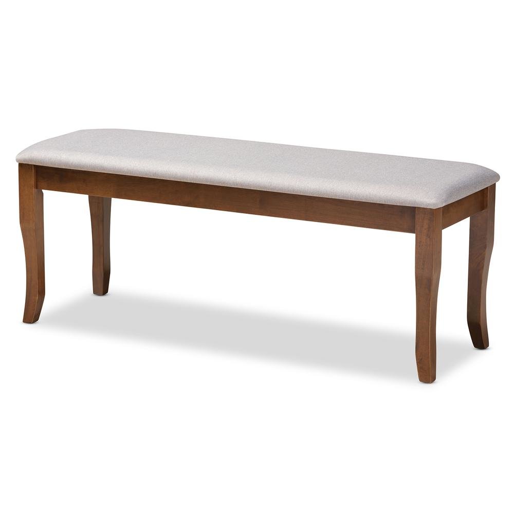 Transitional Grey Fabric Upholstered and Walnut Brown Finished Wood Dining Bench