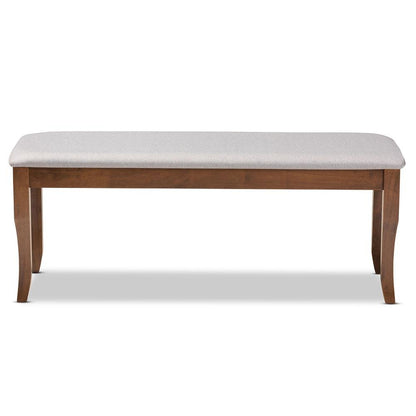Transitional Grey Fabric Upholstered and Walnut Brown Finished Wood Dining Bench