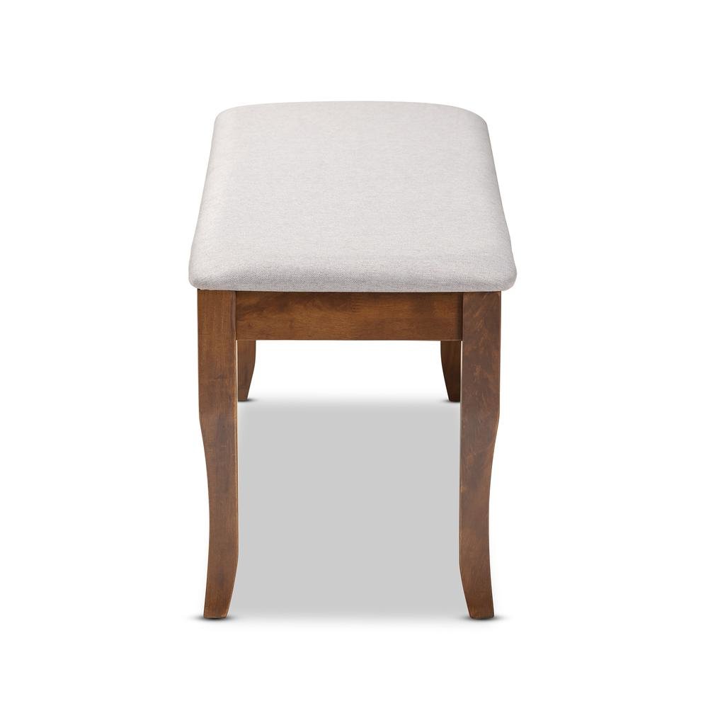Transitional Grey Fabric Upholstered and Walnut Brown Finished Wood Dining Bench