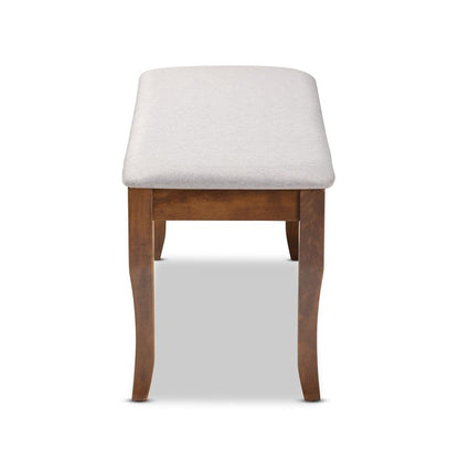 Transitional Grey Fabric Upholstered and Walnut Brown Finished Wood Dining Bench