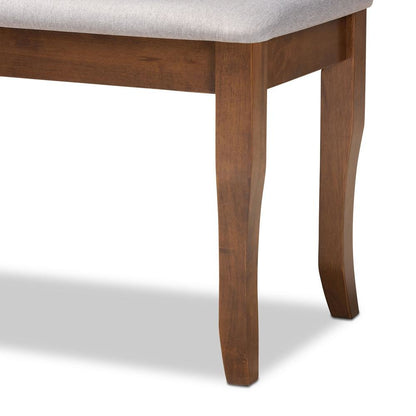 Transitional Grey Fabric Upholstered and Walnut Brown Finished Wood Dining Bench