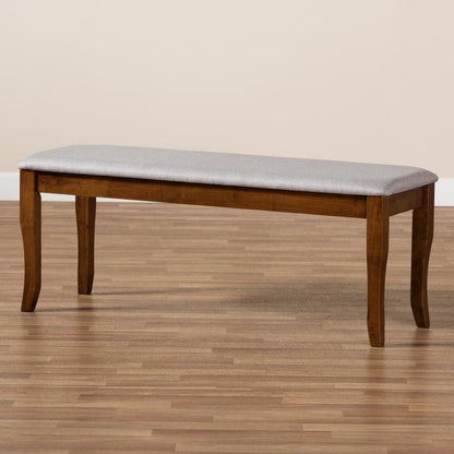 Transitional Grey Fabric Upholstered and Walnut Brown Finished Wood Dining Bench