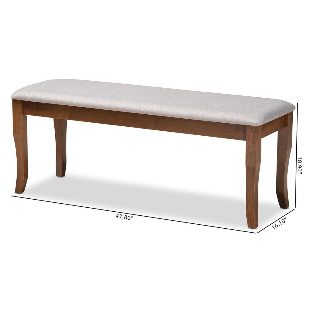 Transitional Grey Fabric Upholstered and Walnut Brown Finished Wood Dining Bench